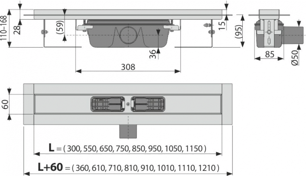APZ6-850 Водоотводящий желоб AlcaPlast Professional