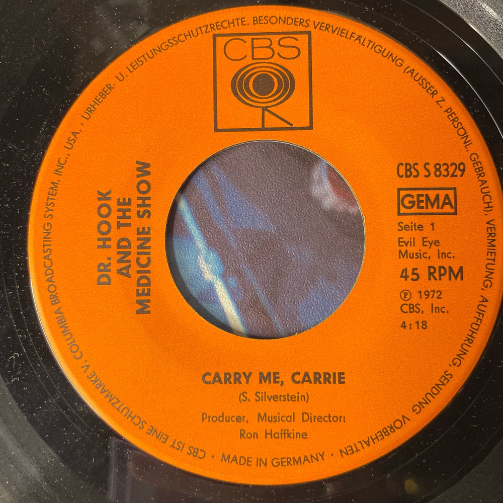 Винтажная виниловая пластинка 7 дюймов (маленькая пластинка) Dr. Hook And The Medicine Show Carry Me, Carrie (Германия 1972)