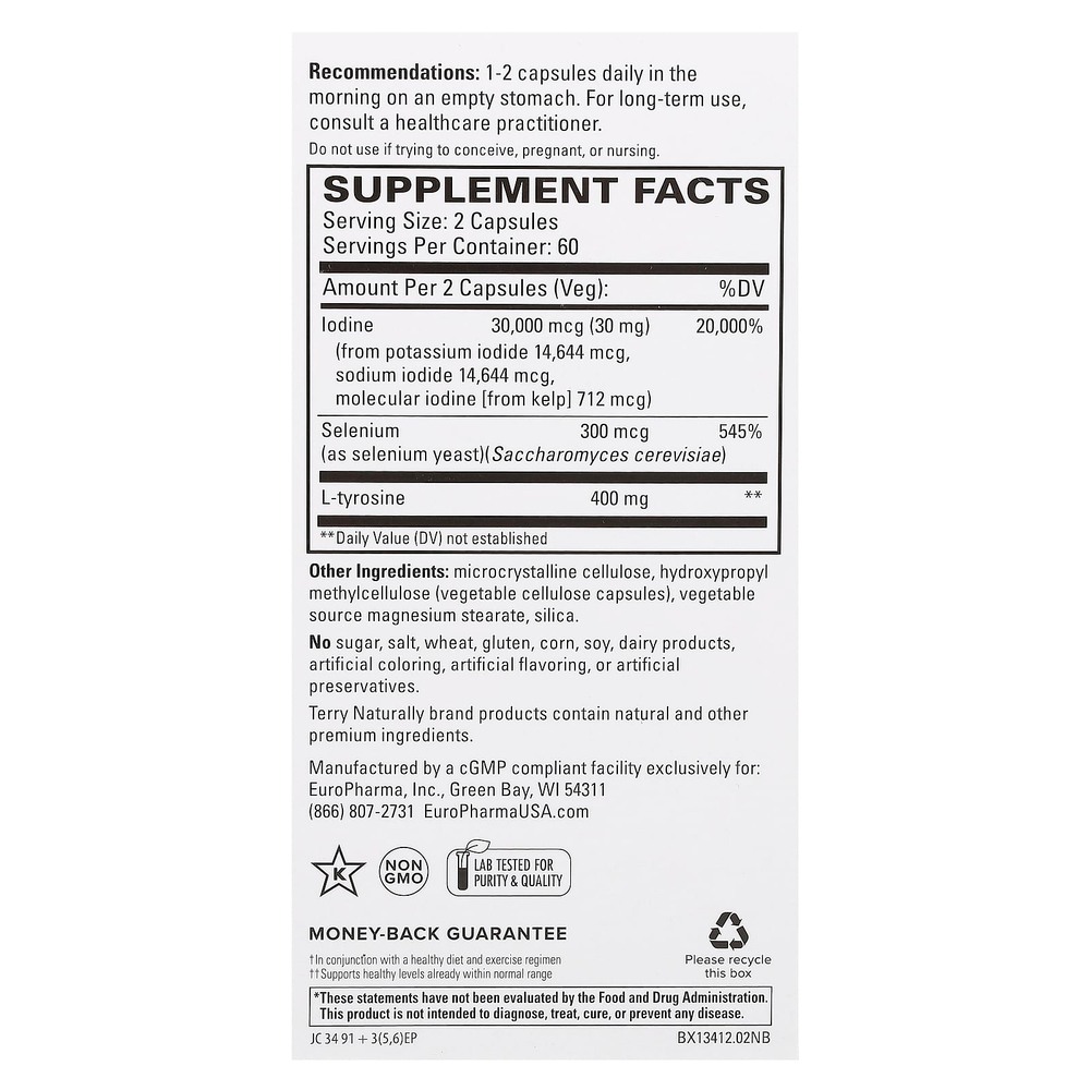 Terry Naturally, Thyroid Care Plus, с селеном, 120 капсул
