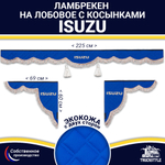 Ламбрекен с косынками двусторонние Isuzu (экокожа, синий, коричневые кисточки)