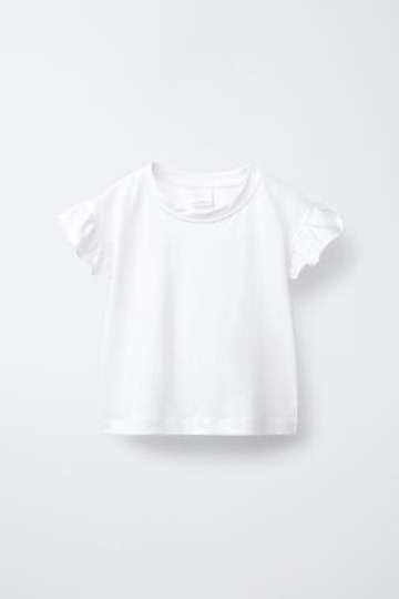 ZARA ОДНОТОННАЯ ФУТБОЛКА С ВОЛАНАМИ, БЕЛЫЙ