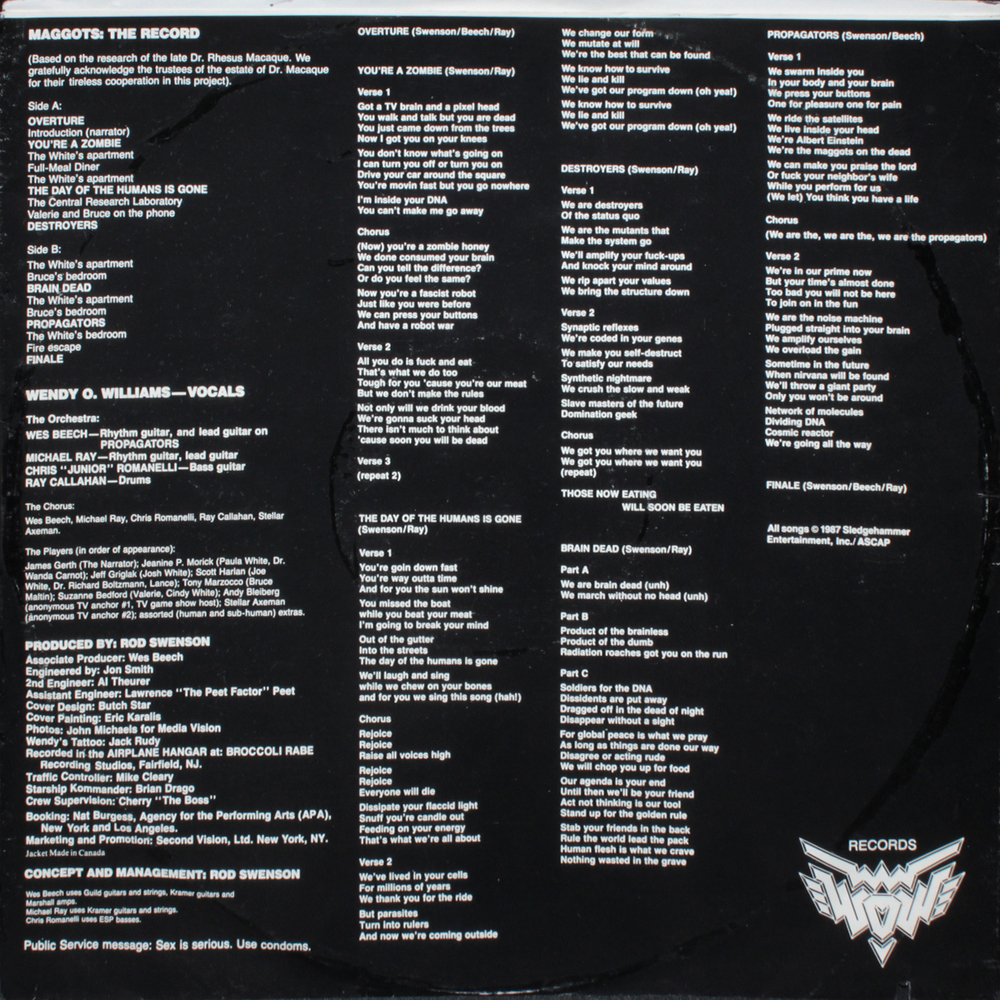 Wendy O. Williams, Plasmatics / Maggots: The Record (LP)