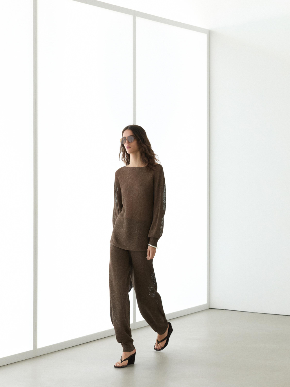 Massimo Dutti Вязаные брюки-баллоны, коричневый