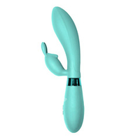 Мятный вибратор 20,5см с клиторальным зайчиком Indeep Yonce Turquoise
