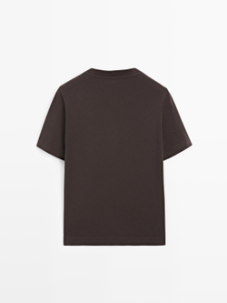 Massimo Dutti Футболка интерлок, короткие рукава, коричневый
