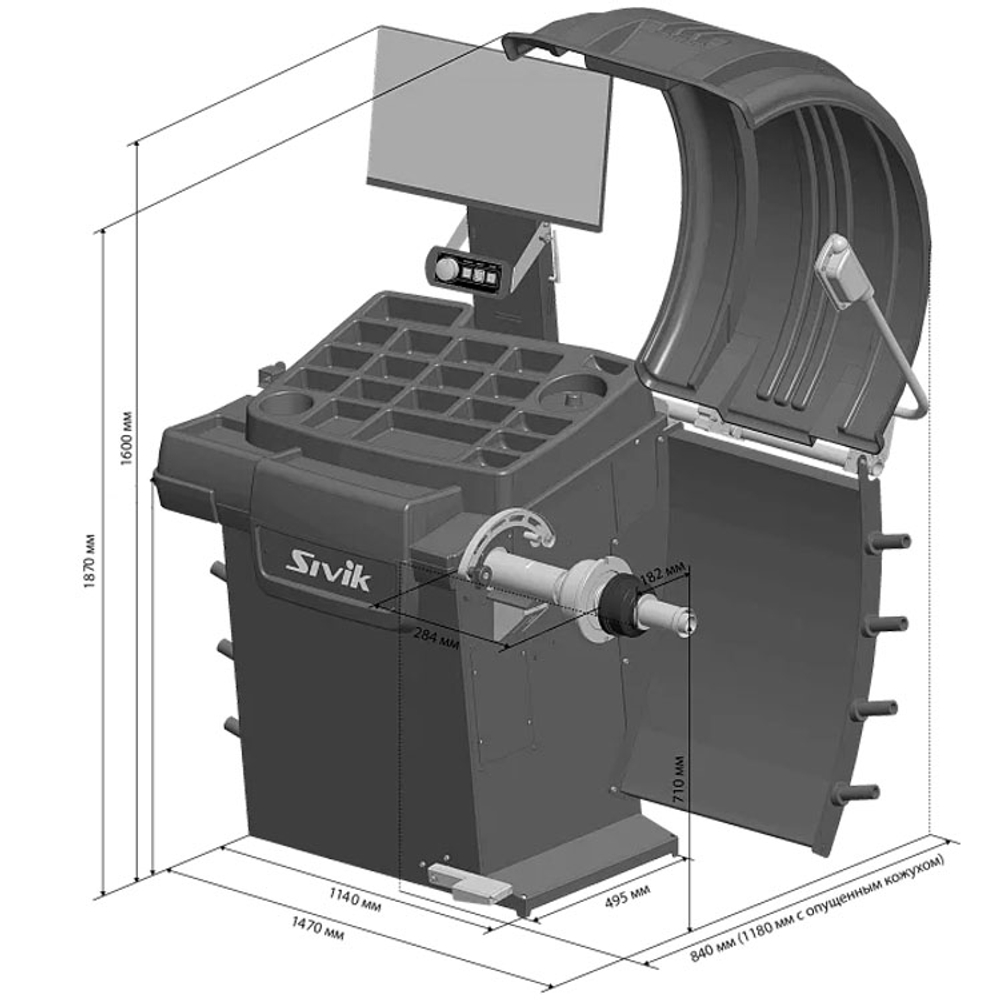 SIVIK СБМП-60/3D Pro (УЗ, ЭМВ, ТЛУ) Станок балансировочный для колес легковых а/м с LCD-монитором, ПО 'GreenWeight', электронная линейка, УЗ-датчик ширины диска, лазерный указатель, LED-подсветка, пневмоприжим, 220 В (серый) STELLAR (P)