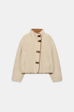 ZARA ДВУСТОРОНЯЯ КУРТКА-ДУБЛЕНКА, ЭКРЮ