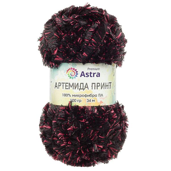 Пряжа Astra Premium (Астра Премиум) Артемида Принт / уп.2 мот. по 100 г, 34 м, 04 черный/малиновый