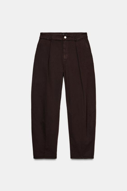 ZARA БРЮКИ BALLOON С ЗАЩИПАМИ, КОРИЧНЕВЫЙ
