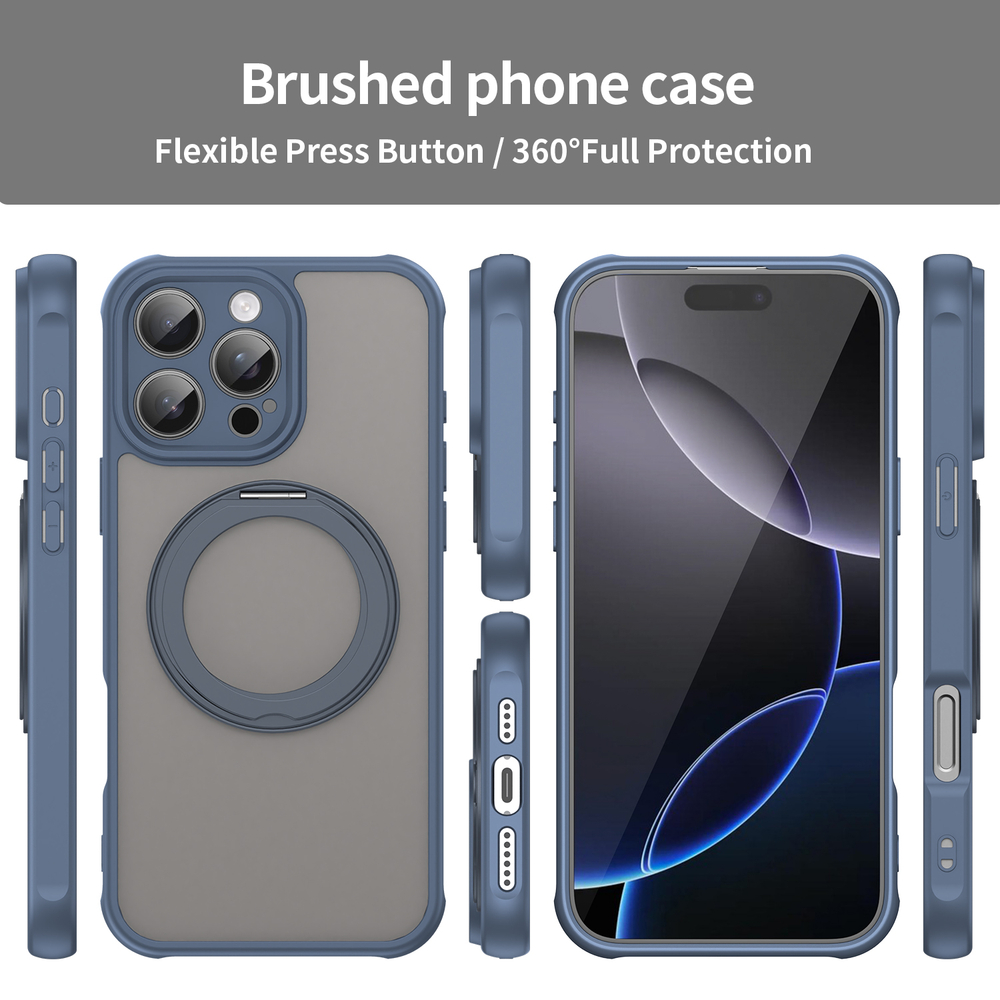 Чехол с магнитным поворотным кольцом-подставкой для iPhone 16 Pro Max, синий цвет рамок, поддержка MagSafe