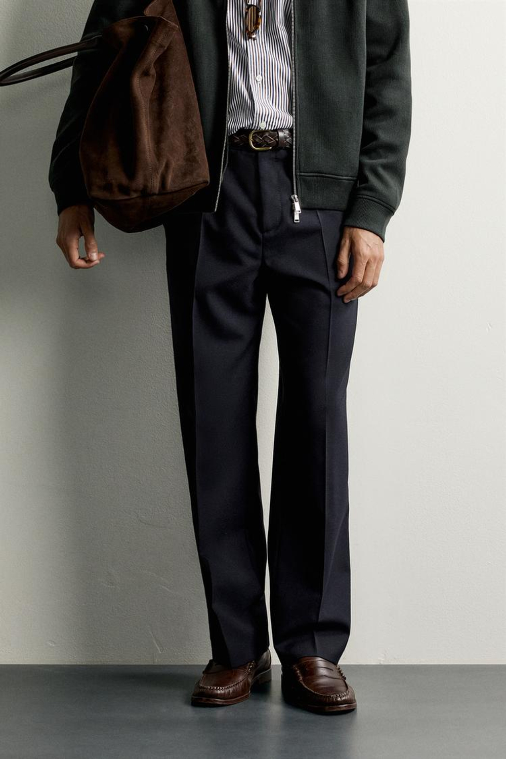ZARA БРЮКИ REGULAR FIT ИЗ 100% ШЕРСТИ, МОРСКОЙ СИНИЙ