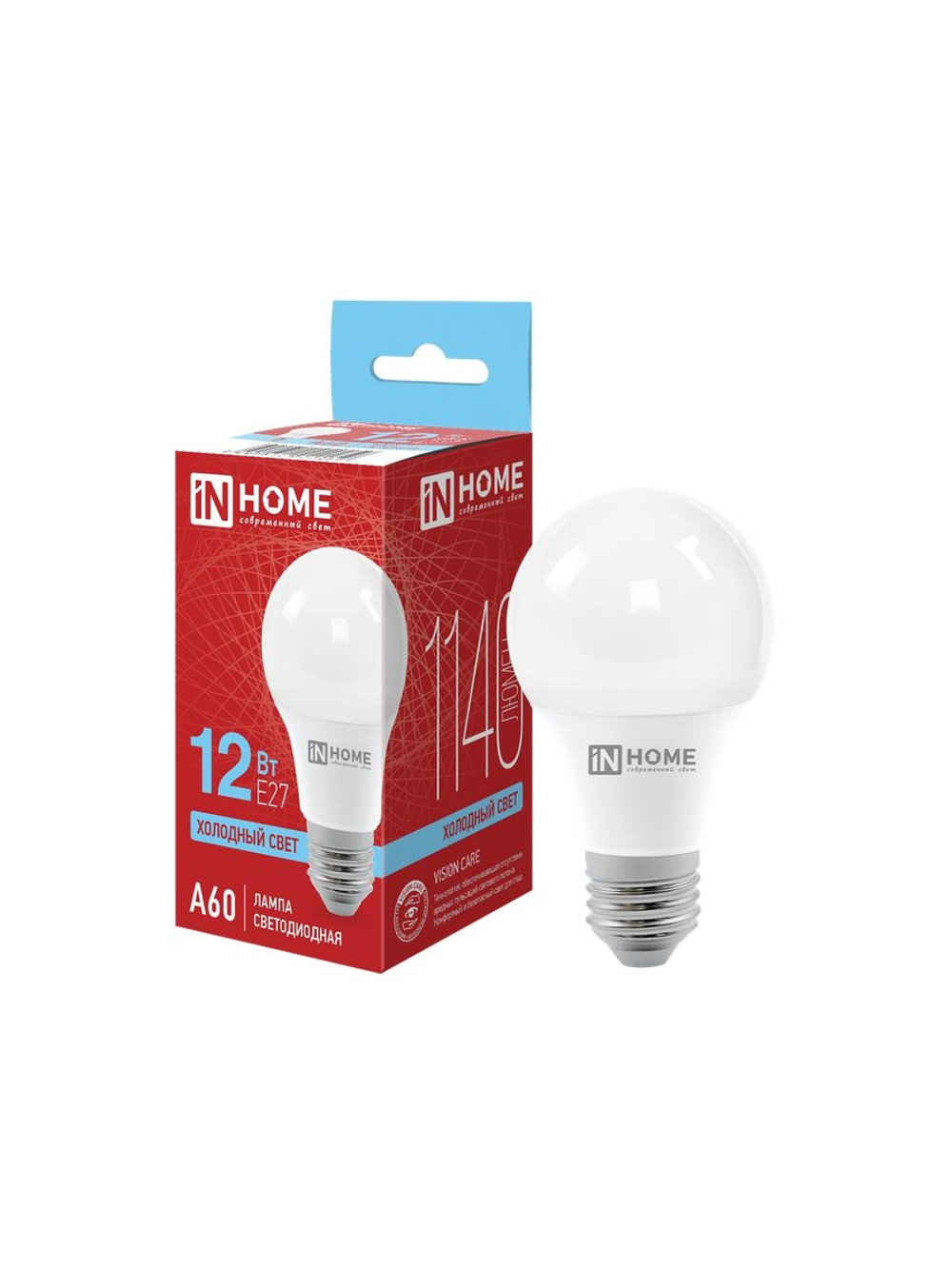 Лампа светодиодная LED-A60-VC 12Вт грушевидная 6500К холод. бел. E27 1140лм 230В IN HOME 4690612020259