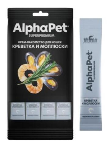 Крем-лакомство AlphaPet с креветкой и моллюсками для кошек 48 г
