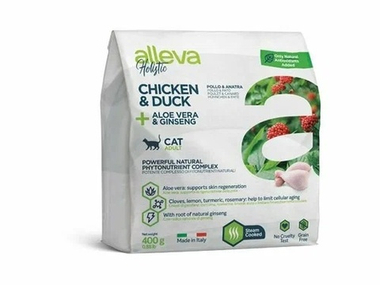 Alleva Holistic Adult Курица/Утка/Алое вера/Женьшень (б/зерн) для кошек 400 г