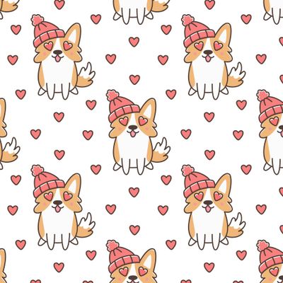 Влюбленные корги в милом kawaii стиле