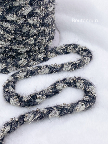 Тесьма серая с люрексом и бисером