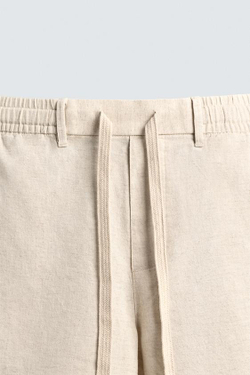 ZARA ШОРТЫ RELAXED FIT ИЗ ХЛОПКА И ЛЬНА, СВЕТЛО-БЕЖЕВЫЙ