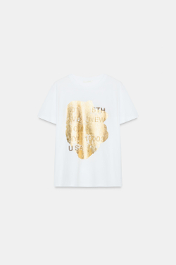 ZARA ФУТБОЛКА С ЭФФЕКТОМ МЕТАЛЛИК, ЗОЛОТИСТЫЙ