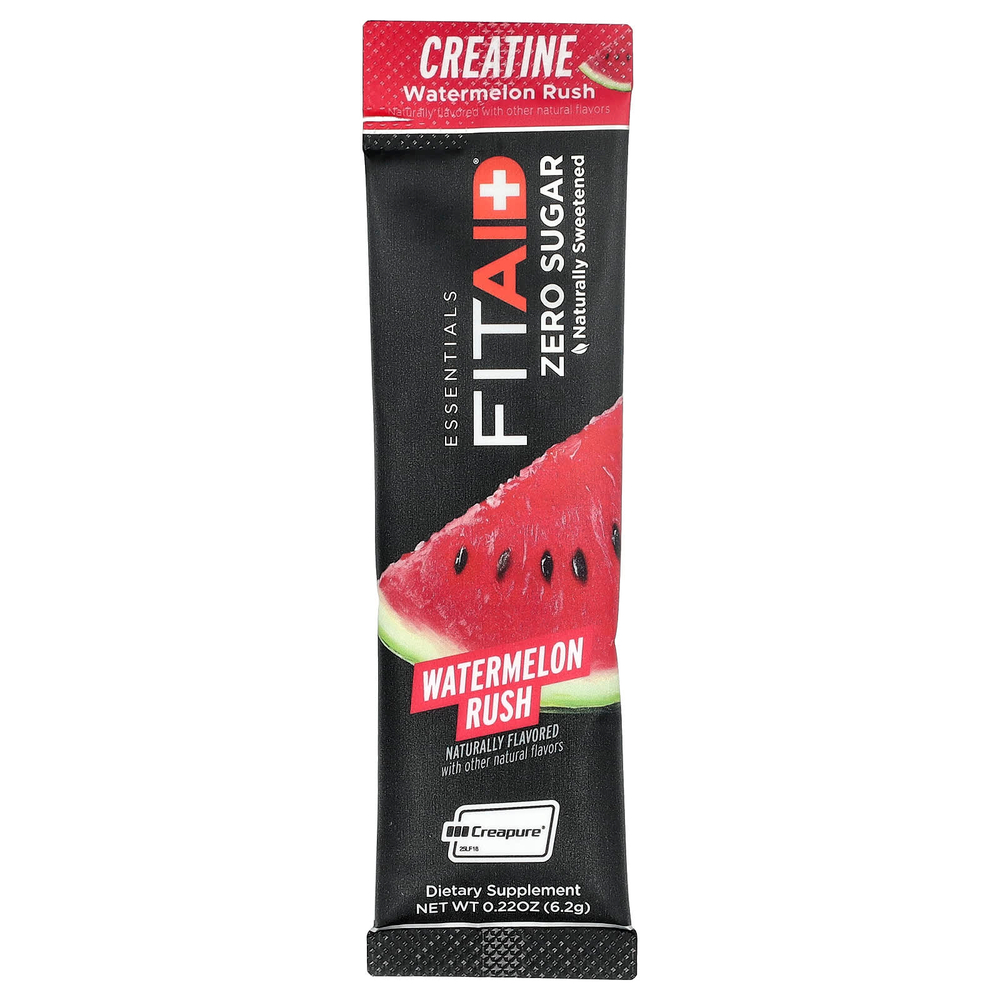 FITAID, Essentials, моногидрат креатина, со вкусом арбуза, 14 стик-пакетов по 6,2 г (0,22 унции)