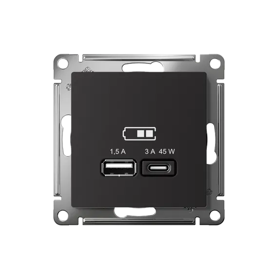Розетка с USB A+C Systeme Electric AtlasDesign Карбон ATN001029