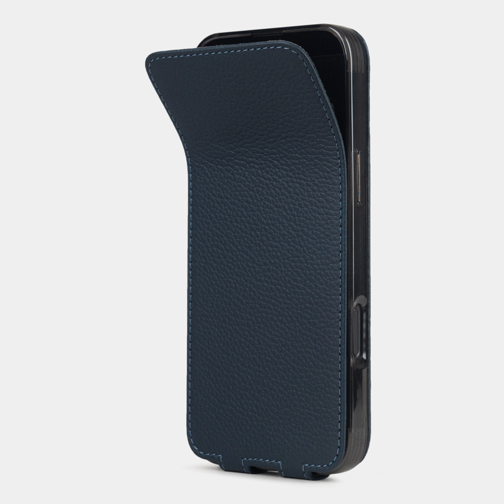Кожаный чехол для iPhone 16 Pro, теленок синего цвета