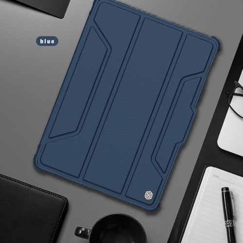 Чехол книжка синего цвета (Sapphire Blue) от Nillkin для планшета Samsung Galaxy Tab S8 и S8 5G, серия Bumper Pro, с защитной шторкой для камеры