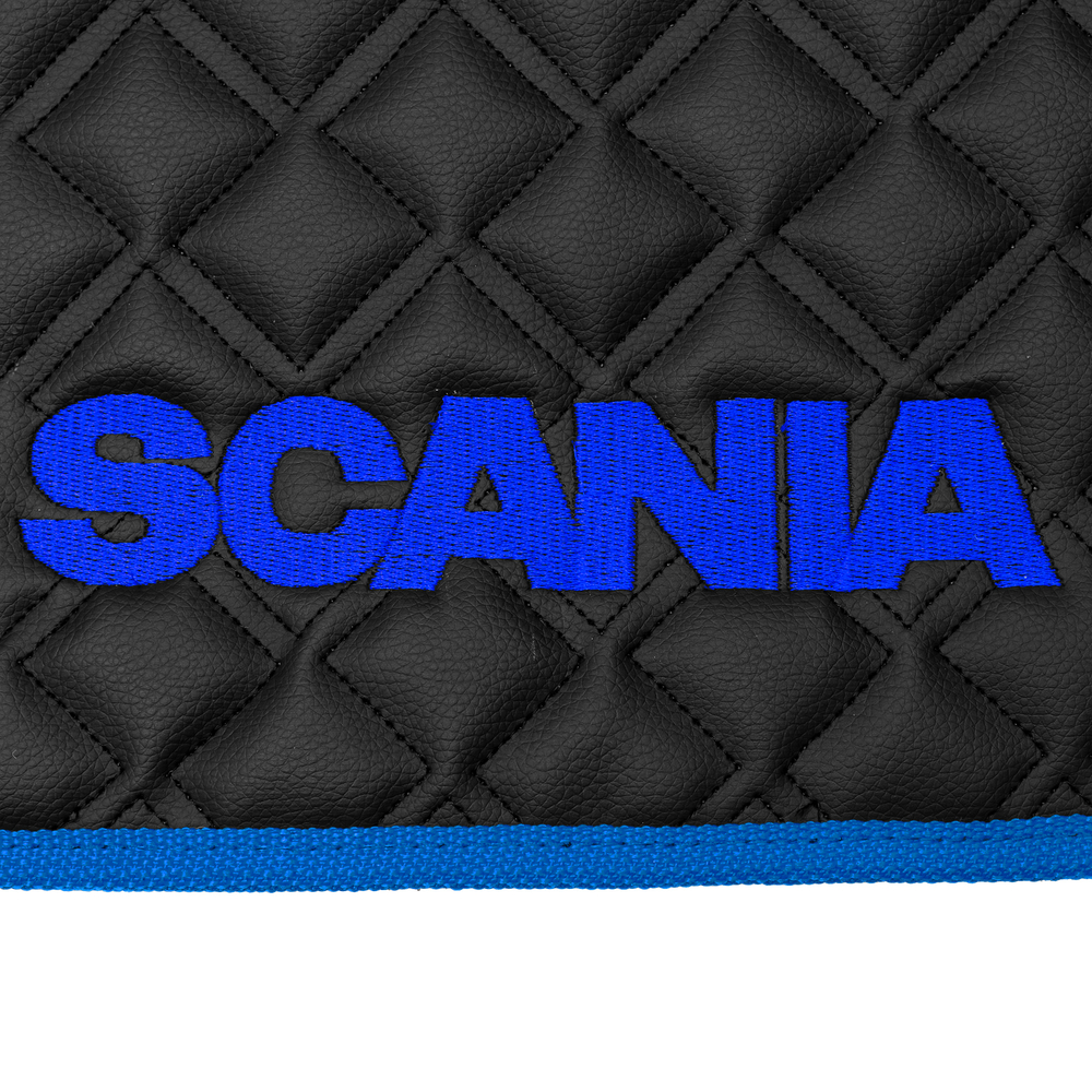 Ковры SCANIA 6 серии G (автомат), (экокожа, черный, синий кант, синяя вышивка)