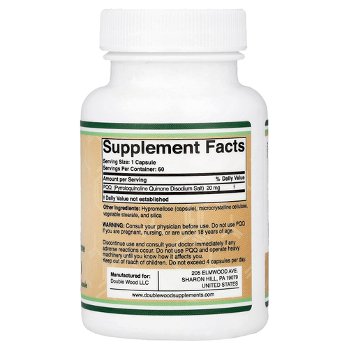 Double Wood Supplements, PQQ, 20 мг, 60 капсул
