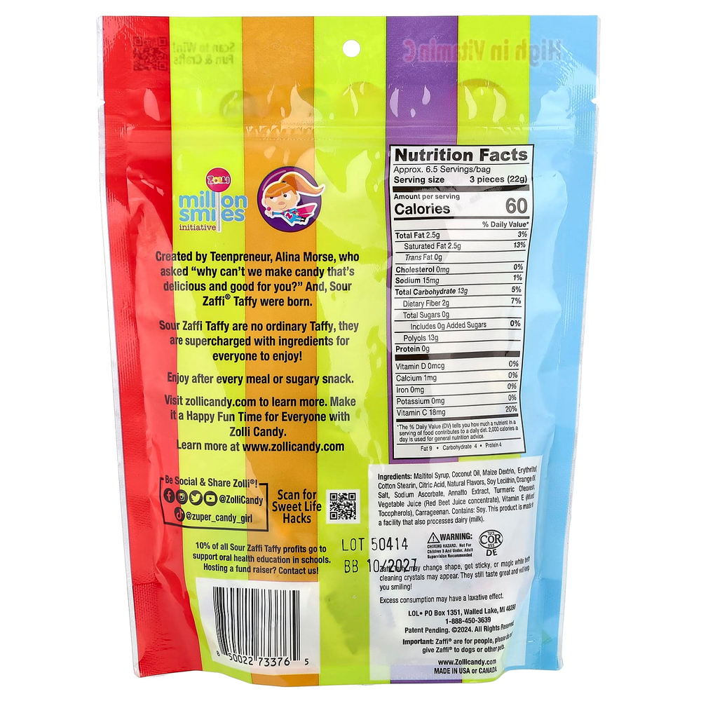Zollipops, Sour Zaffi® Taffy, фруктовое ассорти, 141 г (5 унций)
