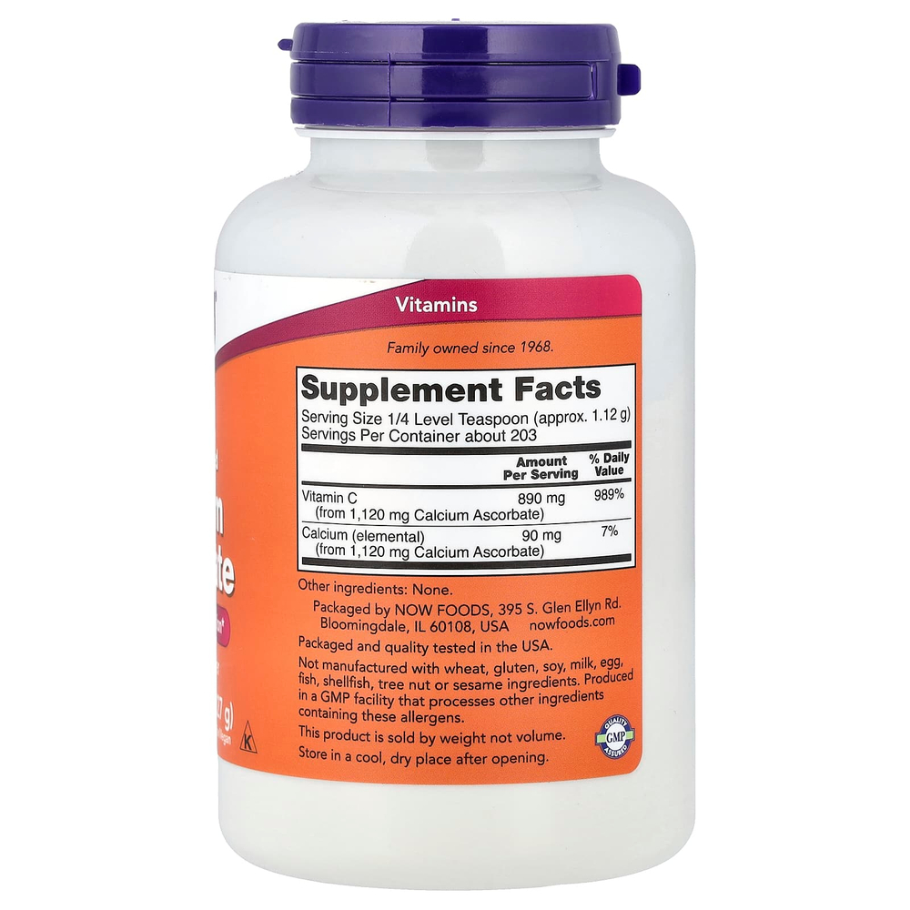 NOW Foods, чистый, буферизованный аскорбат кальция, порошок витамина С, 227 г (8 унций)