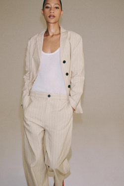 ZARA БРЮКИ В ПОЛОСКУ ИЗ ЛЬНА — ZW COLLECTION, ЭКРЮ/ЧЕРНЫЙ
