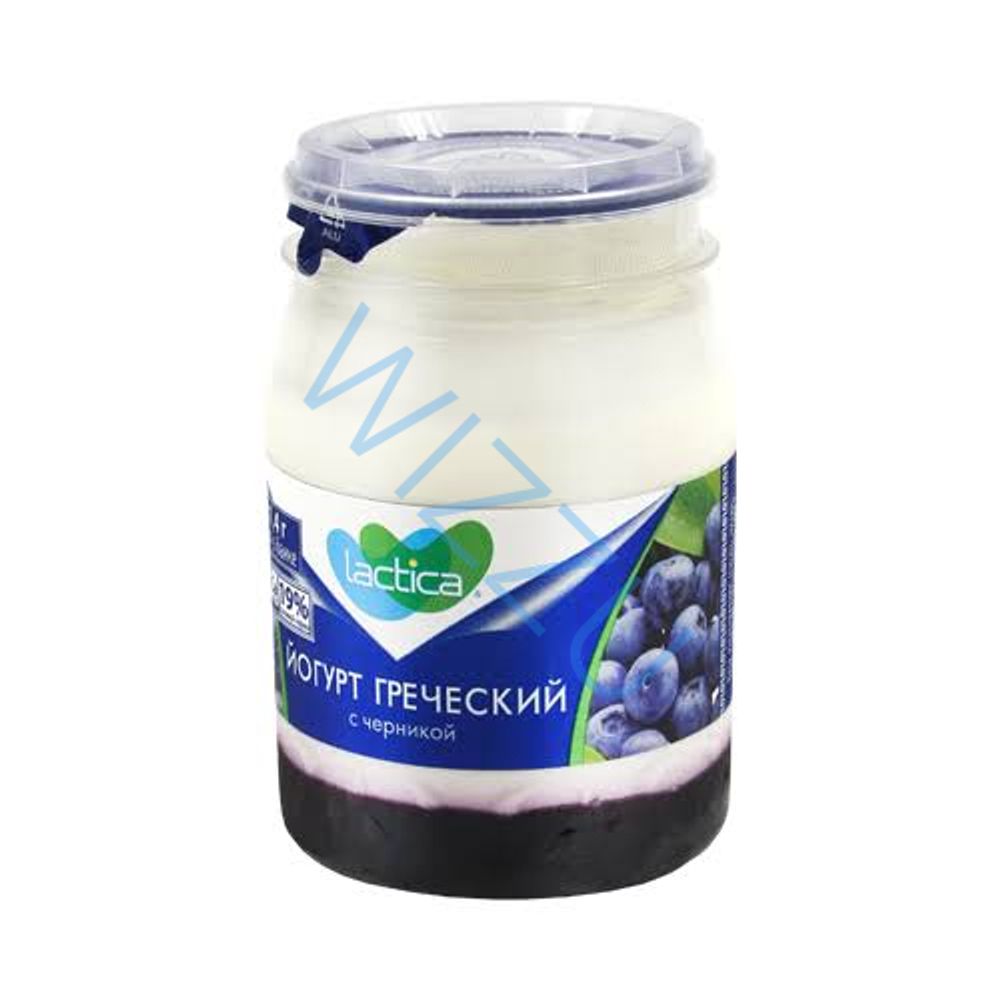 Йогурт греческий двухслойный с черникой 3,0% 190г пэт-банка "Lactica"