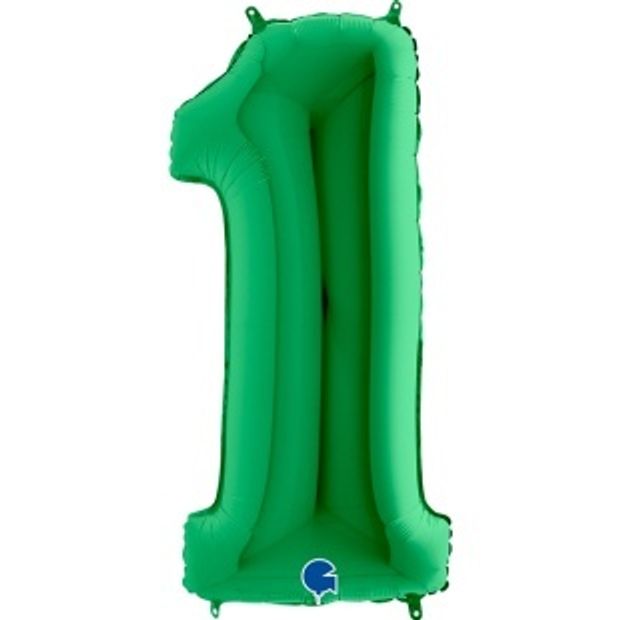 G Шар (40''/102 см) Цифра, 1, Зеленый, 1 шт. в уп. (БГ-60)