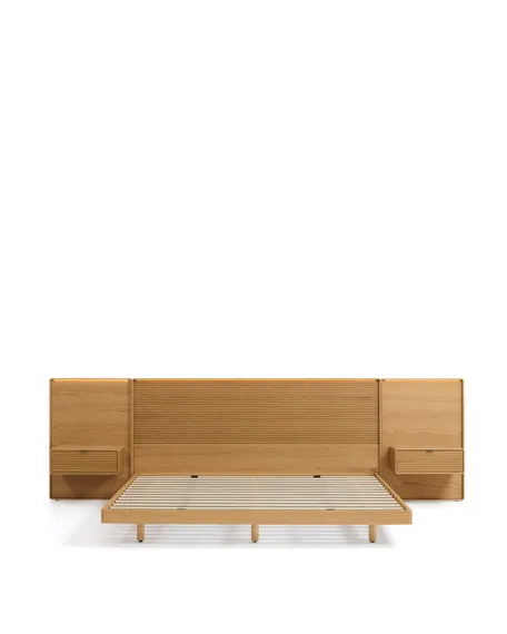 Кровать Norlen с 2 тумбочками из натурального шпона дуба, с подсветкой, 180 x 200 см