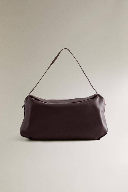 ZARA HOME КОЖАНАЯ СУМКА-ШОППЕР, БУРГУНДИ