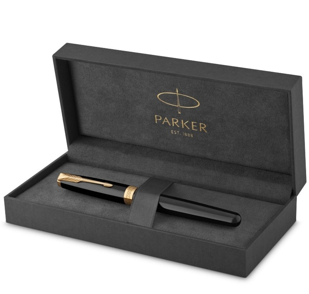 Ручка-роллер Parker Sonnet Black Lacquer GT 1931496, стержень: F, цвет чернил: black, в подарочной упаковке
