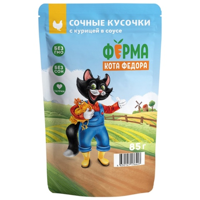 Влажный корм Ферма кота Фёдора сочные кусочки для кошек с курицей 24 шт по 85г