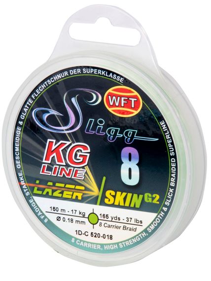 Леска плетёная WFT KG SLIGG LAZER SKIN G2 x8 Chartreuse 150 м, 0,18 мм