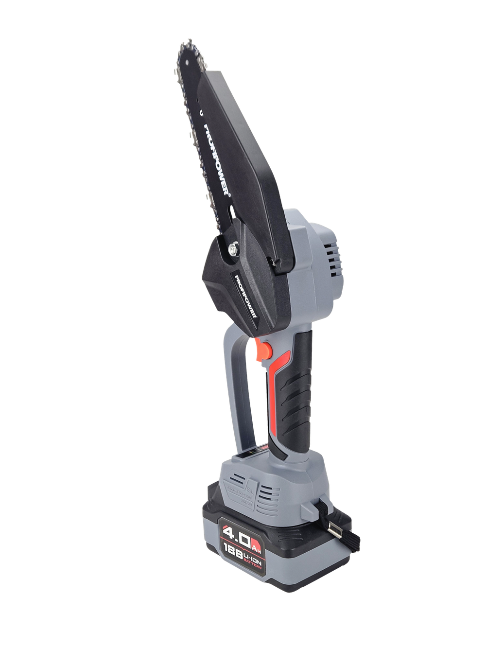 Аккумуляторная бесщеточная цепная пила PROFIPOWER MKGST-18V (18В,Li-ion-2шт, 2.0Ач, шина 6",37звеньев,2шт-цепи,0-4500 об/мин, З/У, в коробке) (E0097)