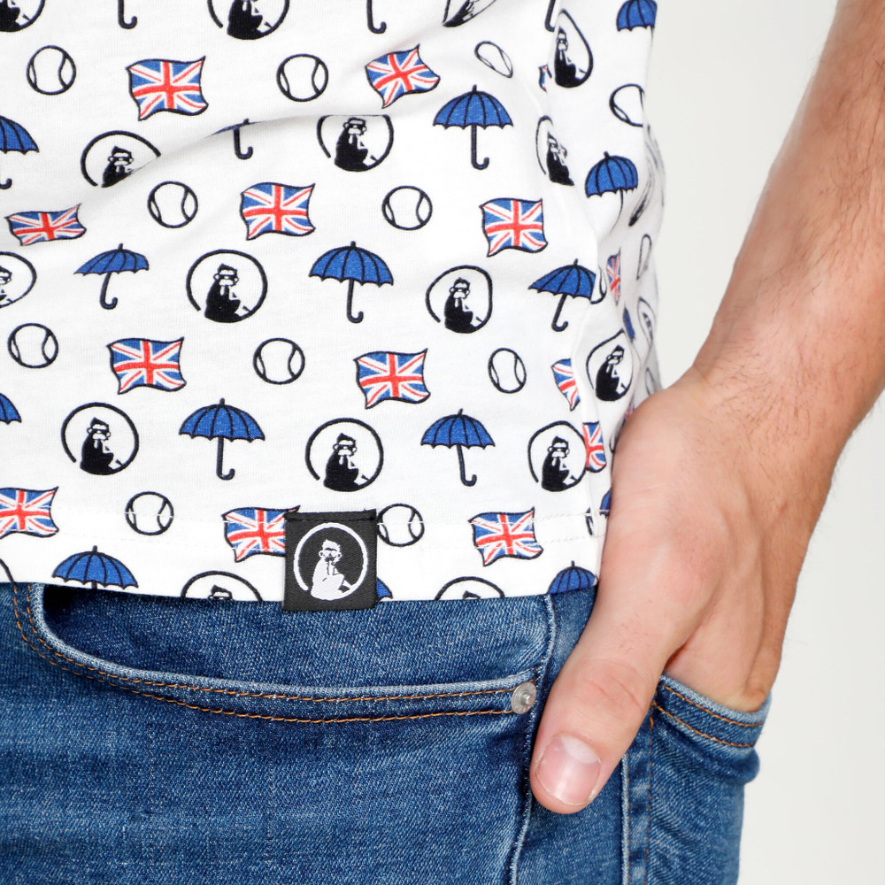 Мужское теннисное поло Quiet Please London Statement T-Shirt Men - White, Multicoloured