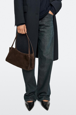 Massimo Dutti Миниатюрная сумка через плечо из замшевой кожи, темно-коричневый