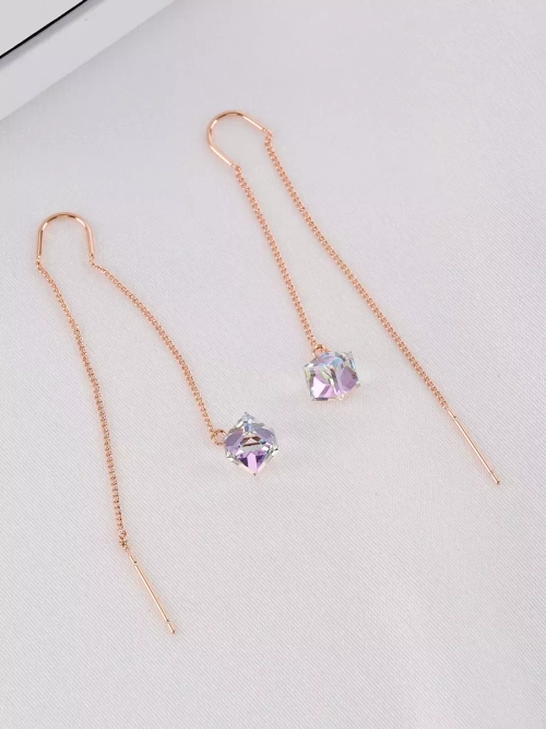 Серьги-протяжки Миражи с сиреневыми кубиками Swarovski