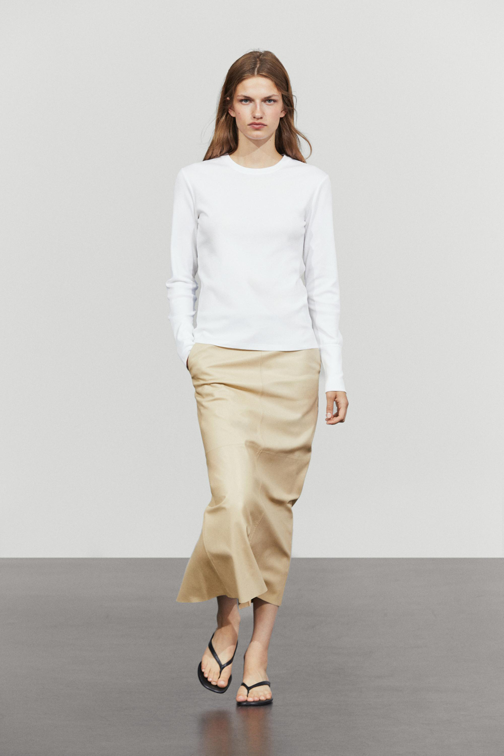 Massimo Dutti ФУТБОЛКА С ДЛИННЫМИ РУКАВАМИ ИЗ 100% ХЛОПКА, БЕЛЫЙ