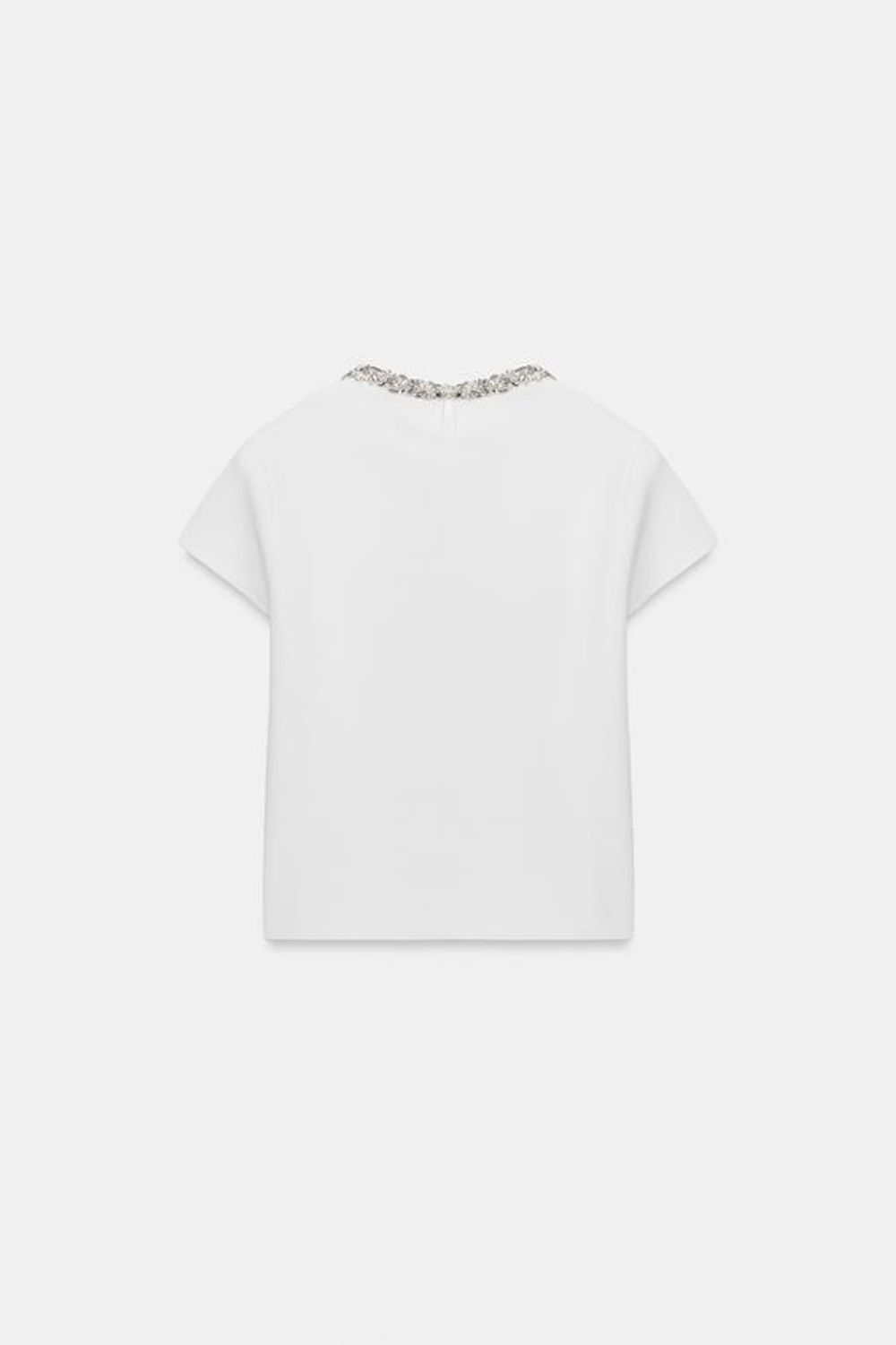 ZARA ТРИКОТАЖНЫЙ ТОП С БУСИНАМИ И СТРАЗАМИ, БЕЛЫЙ