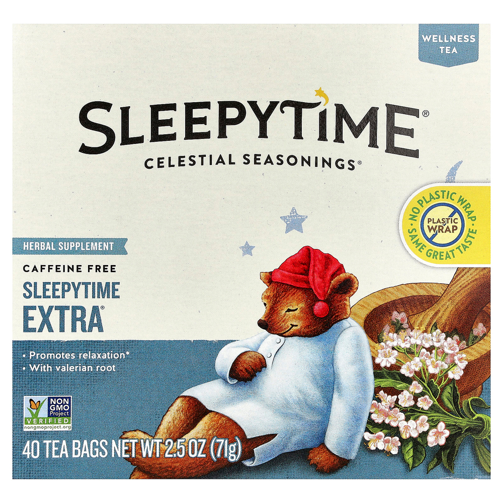 Celestial Seasonings, Wellness Tea, Sleepytime Extra®, без кофеина, 40 чайных пакетиков, 71 г (2,5 унции)
