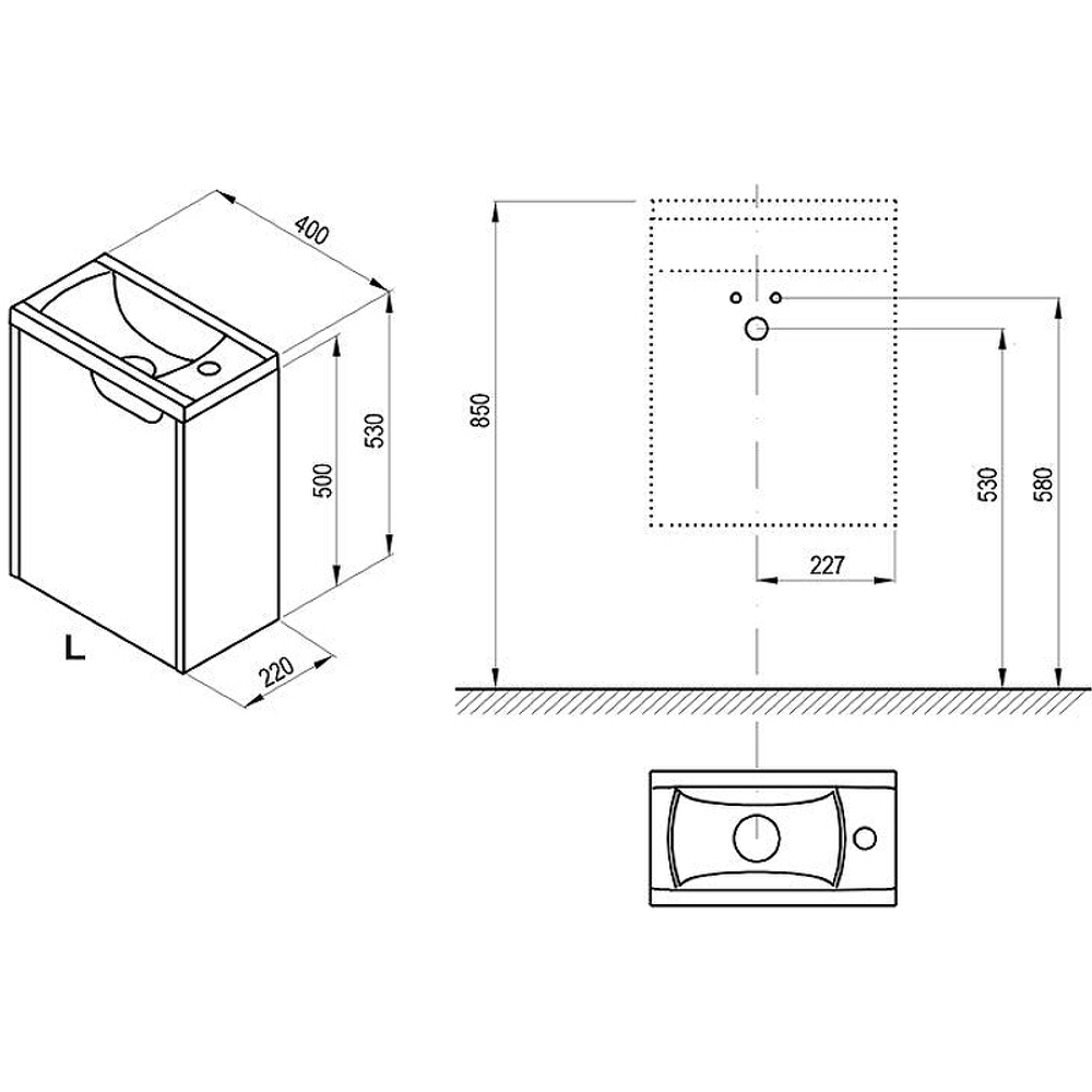 Тумба под раковину Ravak SD Classic 40 L X000001484 подвесная Белая глянцевая