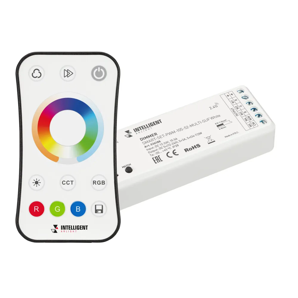 INTELLIGENT ARLIGHT Диммер SMART-SET-PWM-105-52-MULTI-SUF White (12-24V, 5x3A, ПДУ RING 10кн, 2.4G) (IARL, IP20 Пластик, 5 лет) INTELLIGENT ARLIGHT Диммер SMART-SET-PWM-105-52-MULTI-SUF White (12-24V, 5x3A, ПДУ RING 10кн, 2.4G) (IARL, IP20 Пластик, 5 лет)