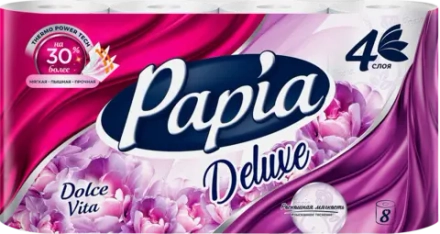 Туалетная бумага Papia DELUXE Арома Дольче Вита 4 слоя 8 рулонов
