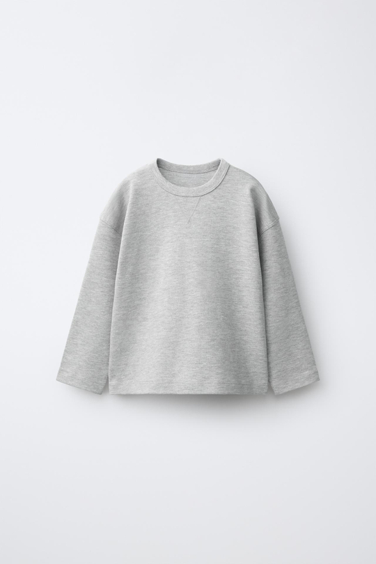 ZARA ОДНОТОННАЯ ФУТБОЛКА ИЗ ИНТЕРЛОКА, СЕРЫЙ МЕЛАНЖ