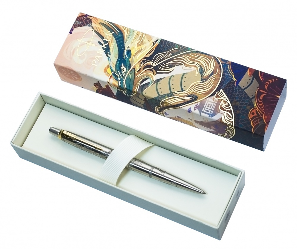 Шариковая ручка Parker Jotter Dragon Special Edition, цвет: St. Steel GT, стержень: Mblue в подарочной коробке